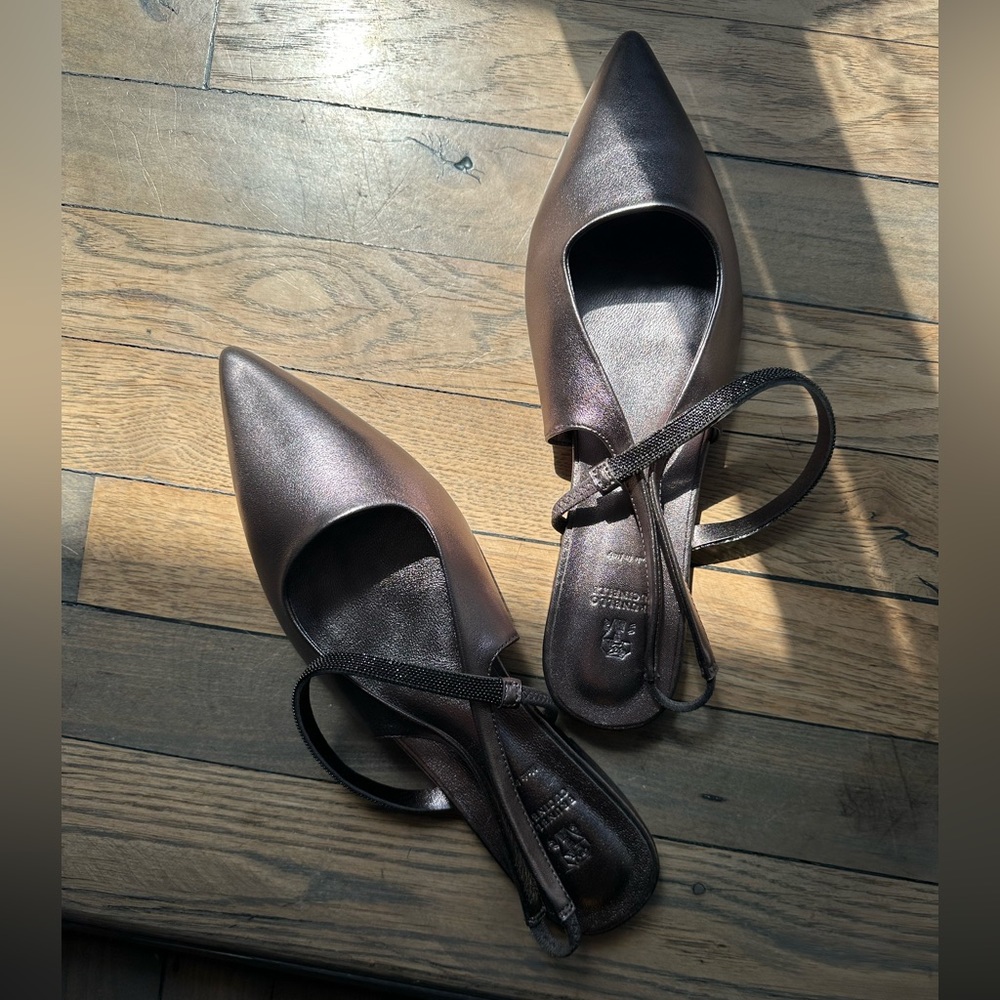 NEW! BRUNELLO CUCINELLI Bronze Metallic Slingback Mules Monili Straps - EU sz39